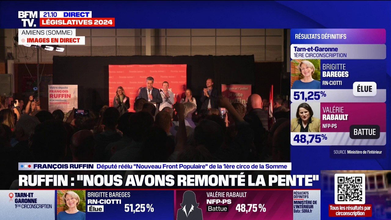 Résultats législatives: "Ce soir, l'espoir renaît" déclare François Ruffin après les résultats de ce deuxième tour
