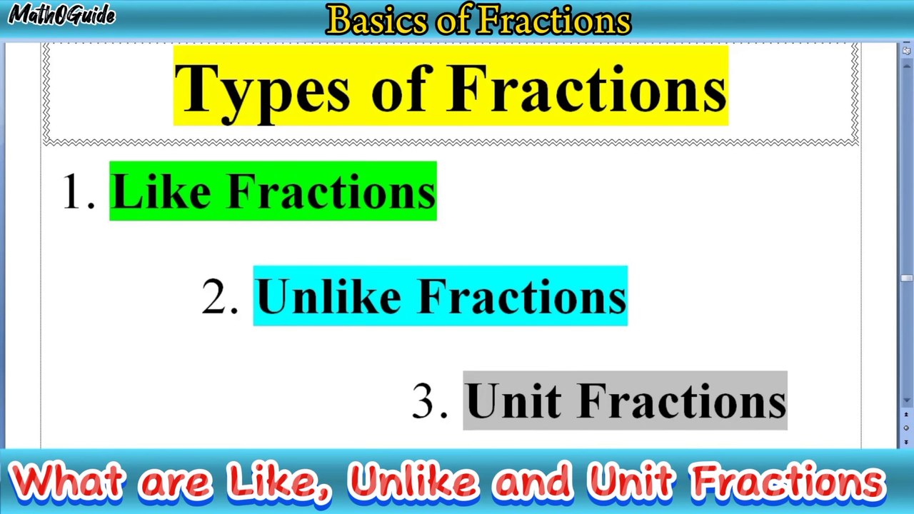 What are Like Fractions_ Unlike Fractions and Unit Fractions _ Types of Fractions _ MathoGuide