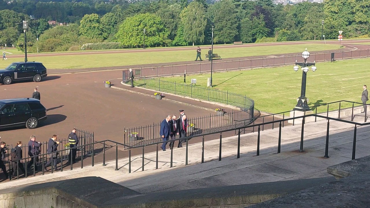 Speaker of the NI Assembly Edwin Poots welcomes the new Prime Minister Sir Keir Starmer to Stormont