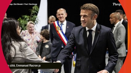 Brigitte Macron : Son tailleur ton sur ton, un look bien travaillé aux côtés d'Emmanuel Macron, regard inquiet