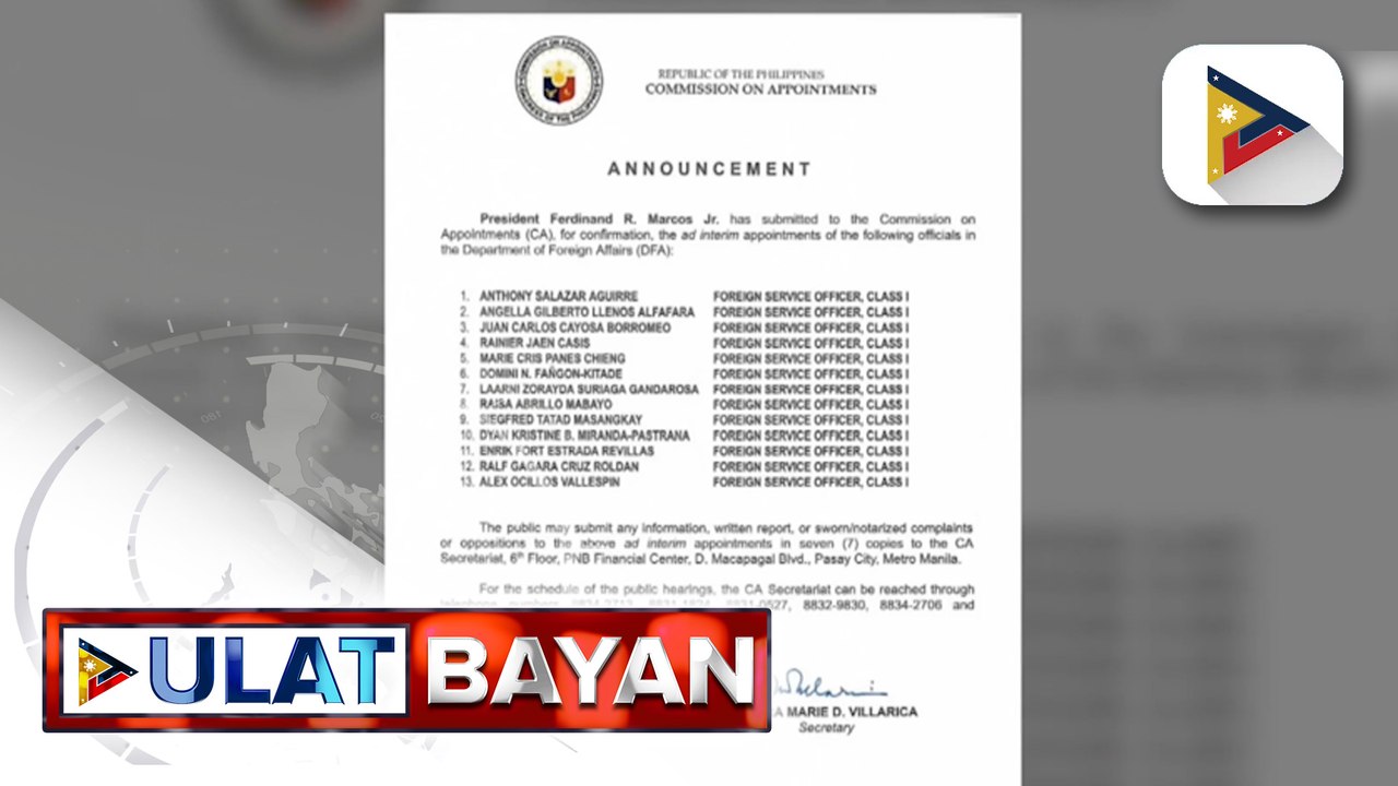 PBBM, isinumite ang ad interim appointment ng ilang DFA officials para sa kumpirmasyon ng CA