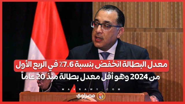 رئيس الوزراء : معدل البطالة انخفض بنسبة ٧.٦٪؜ في الربع الأول من ٢٠٢٤ وهو أقل معدل بطالة منذ ٢٠ عاماً