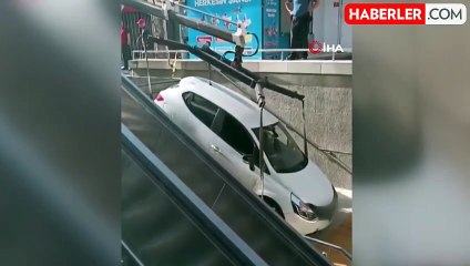 Aracıyla Kızılay metro istasyonuna uçtu