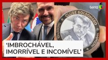 Bolsonaro presenteia Milei com medalha de 'imbrochável' em evento