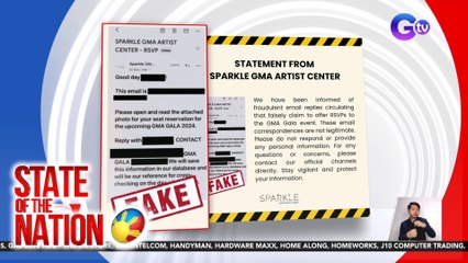 Sparkle GMA Artist Center, nagbabala kaugnay sa kumakalat na pekeng email invitation para sa GMA Gala 2024 | SONA