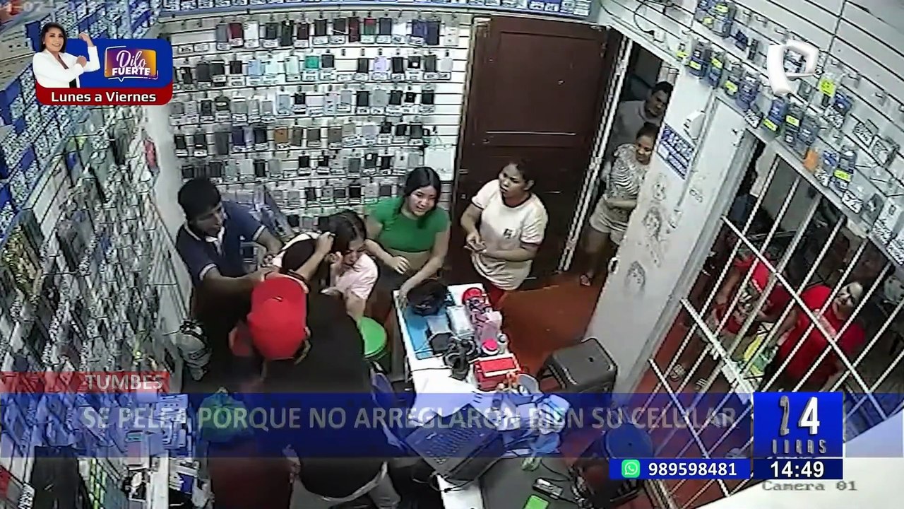 ¡Se agarraron de los pelos!: Mujer se pelea con trabajadora de tienda de celulares en Tumbes