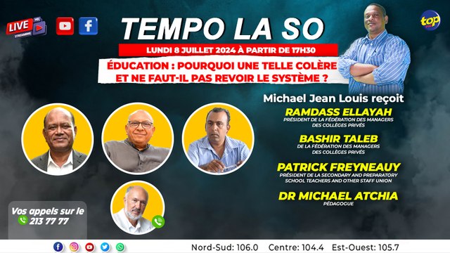 Tempo la So :Michael Jean Louis reçoit Ramdass Ellayah et Bashir Taleb & Patrick Freyneau.