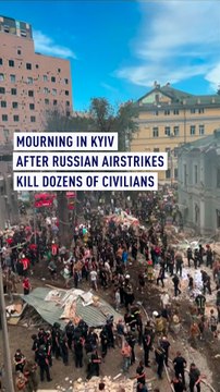 Mourning in Kyiv after Russian airstrikes kill dozens of civilians