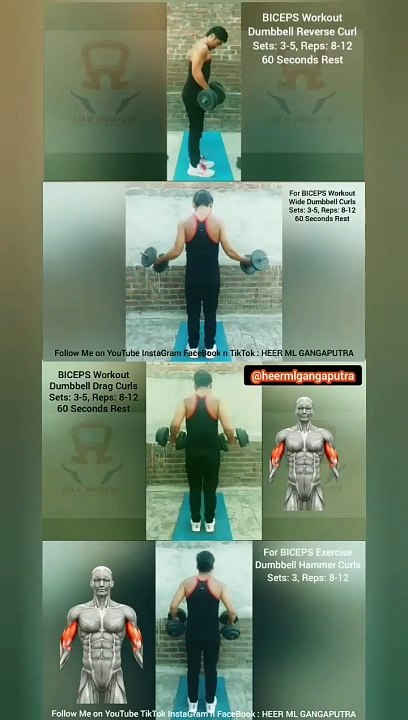 4 Best BICEP Exercises with DUMBBELLS at Home & Gym  #heermlgangaputra #naturalbodybuilding #fitness #workout #muscle #training #tips #viral