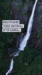 Breathtaking tiered waterfall after rainfall