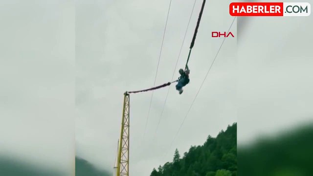 İnsan sapanı deneyimi az kalsın faciaya neden oluyordu! Halat kopunca havada asılı kaldı