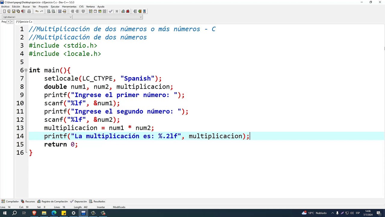 Multiplicación de dos números o más números en C