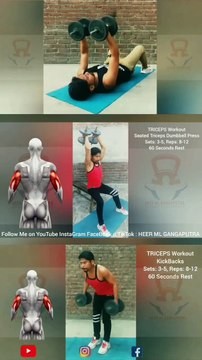 3 Best TRICEP Workouts with Dumbbells #heermlgangaputra #naturalbodybuilding #exercise #fitness #gym #muscle #training #tips