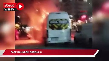 Download Video: Diyarbakır'da park halindeki öğrenci servisi alev alev yandı; o anlar kamerada