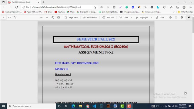 ECO606 Assignment No 2 Solution Autumn 2021-VU-Mathematical Economics