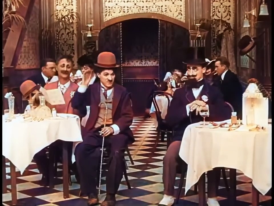 Chaplins A Night Out Colorized 1915 Silent Classic Splashed with Vibrant Hues _v720P