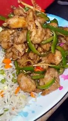 Chicken chilli dry with egg fried Rice recipe