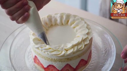 Health and Fitness Strawberry Cake. White Chocolate Whipped Cream Yammy Cake. #indulovecooking