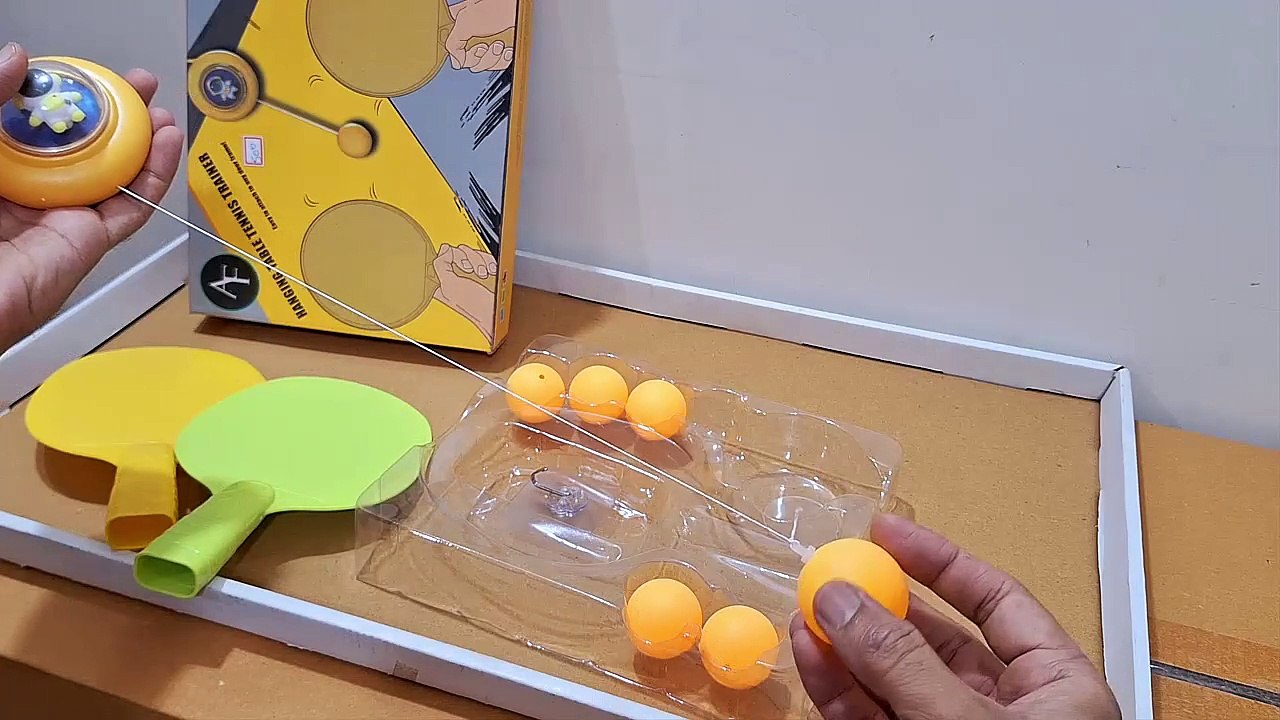 Unboxing and Review of Hanging Table Tennis Trainer Set Interaction Toys Equipment Accessories Kids
