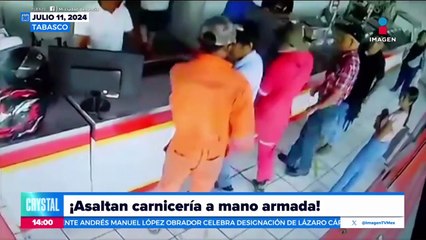 VIDEO: Vestidos de obreros asaltan carnicería en Tabasco