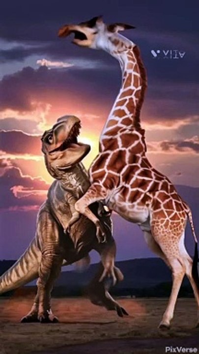 Dinosaur fighting with Jirafe