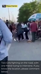 Two Girls fighting on the road, with one friend trying to intervene. If you know the location, please comment below. #StreetFight #Teens #CommentBelow