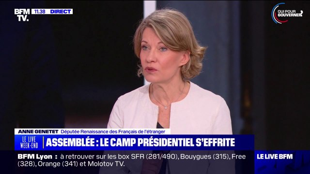 Élection de la présidence du groupe Renaissance à l'Assemblée: Il ne faut pas que ça devienne un combat de coq , estime Anne Genetet (députée de l'ancienne majorité présidentielle)