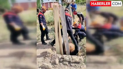 Düştüğü menfezde mahsur kalan inek böyle kurtarıldı