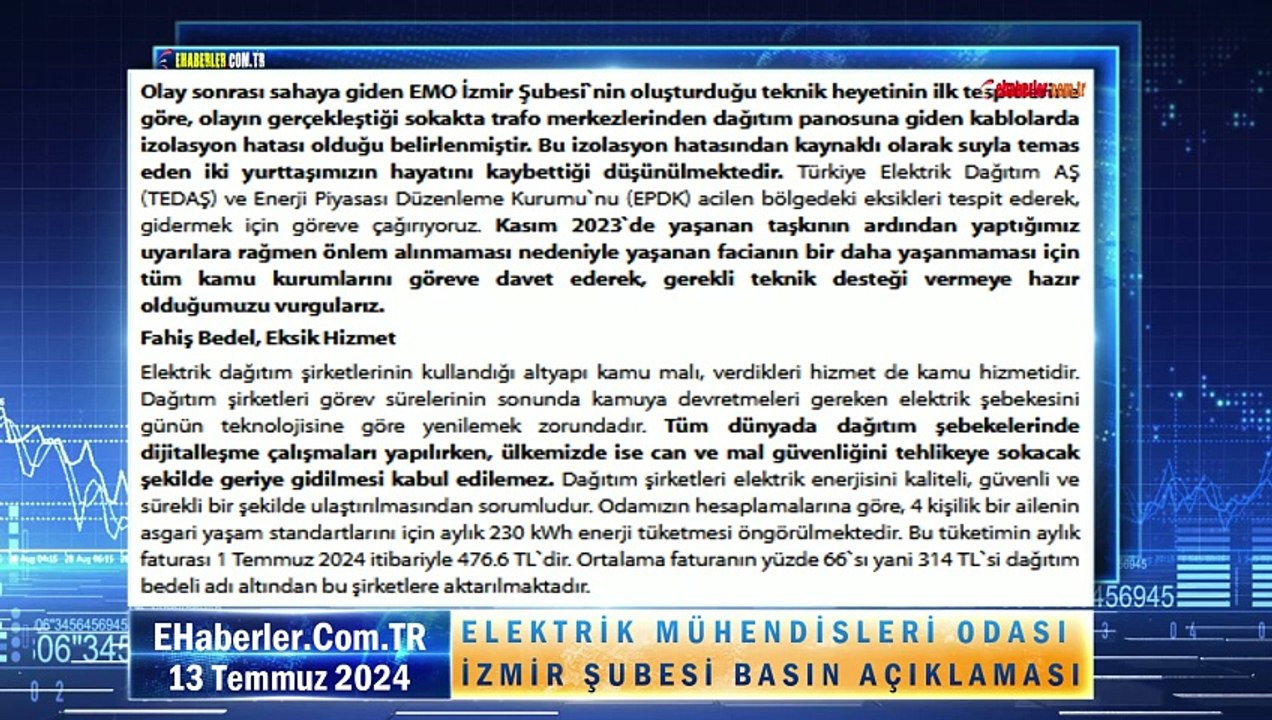 ELEKTRİK MÜHENDİSLERİ ODASI İZMİR ŞUBESİ BASIN AÇIKLAMASI