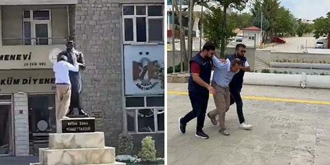 Elazığ'da Atatürk heykeline taşla saldıran şüpheli, adliyede