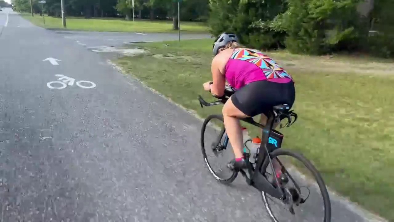 At the end of a warmup hour, my computer said I was hitting 24 mph, just to keep up with her. And then the real riding began.