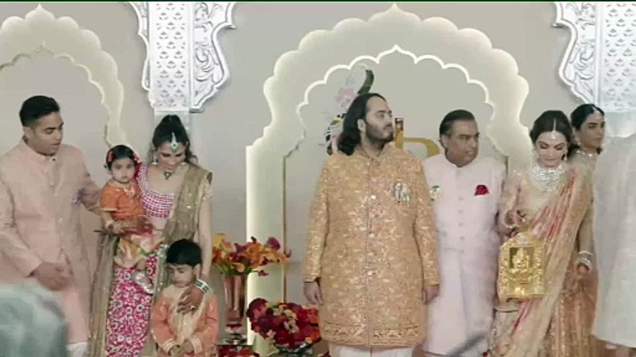 Caption  Joyous parents Shri Mukesh D Ambani and Smt. Nita M Ambani, along with the family, proudly escort the groom, Anant Ambani, to the safaa ceremony, celebrating this special moment with heartfelt joy and excitement.  #ARWeddingCelebrations