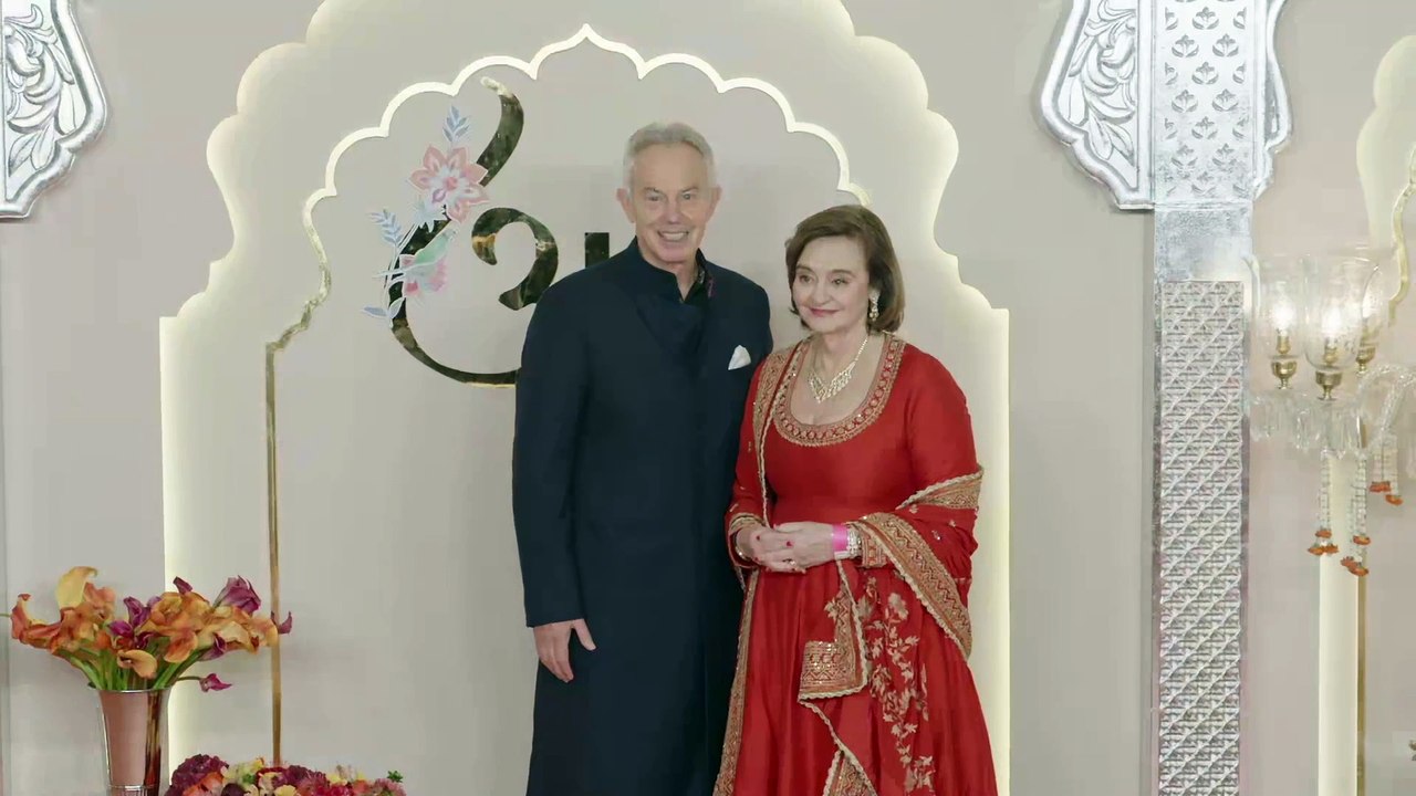 Former Prime Minister of the United Kingdom Tony Blair and wife Cherie Blair arrive in traditional Indian attire at Anant Radhika Lagna  #ARWeddingCelebrations