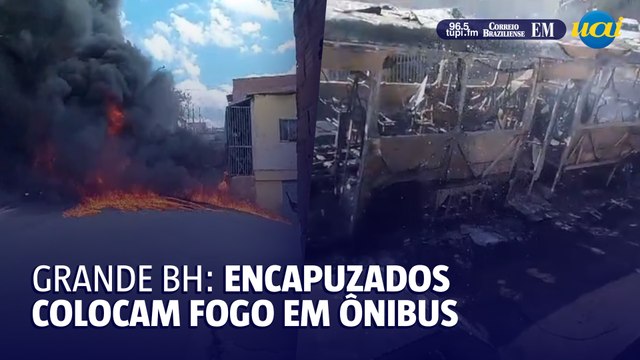 Homens encapuzados colocam fogo em ônibus em Santa Luzia