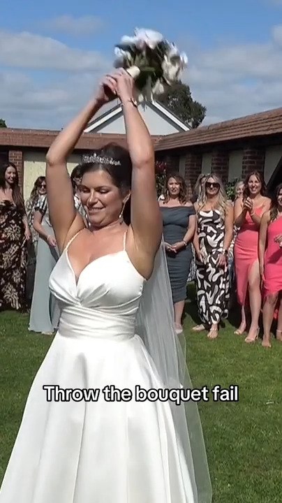 Bride Accidentally Throws Bouquet Over Roofed Wall