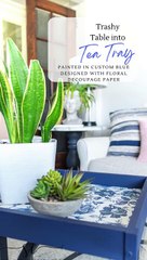 Upcycled Trash Table into a Floral Tea Tray