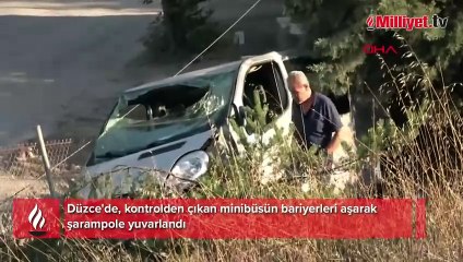 Düzce'de kontrolden çıkan minibüs şarampole yuvarlandı: 1 ölü, 2 yaralı