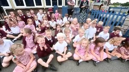 The six year old Bridgnorth losing his hair for charity in the playground..