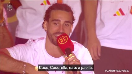 Cucurella sings his song to ecstatic Spanish fans