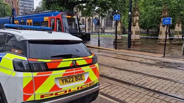 Watch South Yorkshire Police at cordon outside Sheffield Cathedral in the city centre