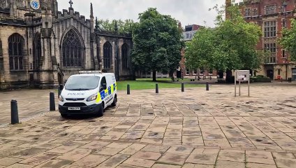Police outside Sheffield Cathedral after man's body found