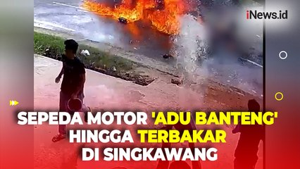 Dua Sepeda Motor 'Adu Banteng' di Singkawang hingga Terbakar, Tiga Korban Dilarikan ke Rumah Sakit