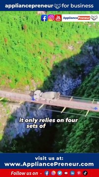 Spectacular Nuel Suspension Bridge at 300 Meters Above Canyon BlissThis remarkable bridge, standing at a breathtaking 300 meters above the canyon, defies traditional design norms. Astonishingly, it lacks both piers