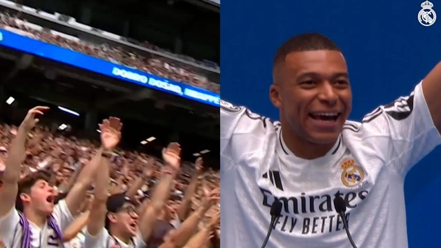 El primer 'Hala Madrid' de Kylian Mbappé en un perfecto castellano junto cientos de aficionados