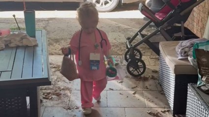 Little girl perfectly mimics mom's routine after a 12-hour shift