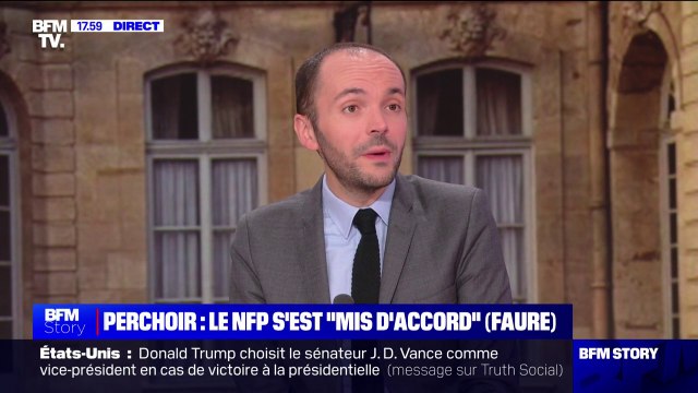 Olivier Faure annonce que le NFP s'est mis d'accord sur le principe d'une candidature unique pour la présidence de l'Assemblée