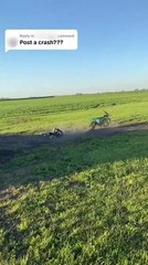 Rider Falls Hard as Dirt Bike Flips Over After Jumping Off Ramp