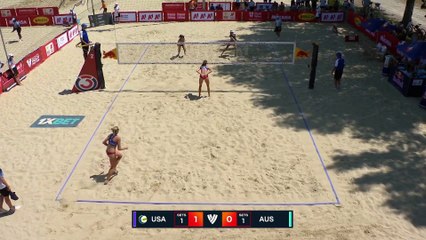 Cannon with the jumpset, great rally - BPT, Cannon-Kraft (USA) v Mariafe-Clancy (AUS) - Vienna