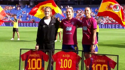 Alexia Putellas, Jenni Hermoso e Irene Pareces llegan al partido 100 con España y así se les reconoció