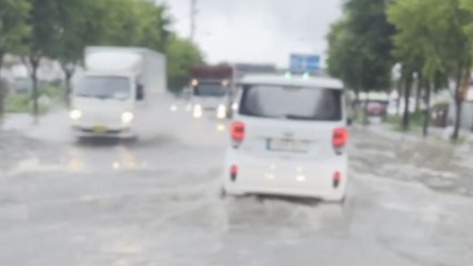 고양시 도로 침수...물 가르며 이동하는 차들 / YTN